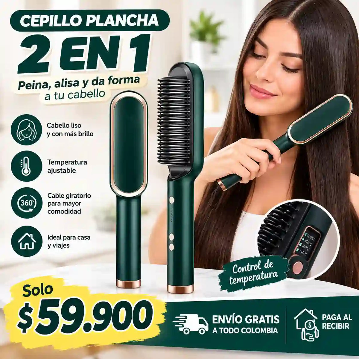 Cepillo Plancha 2 en 1 Alisado