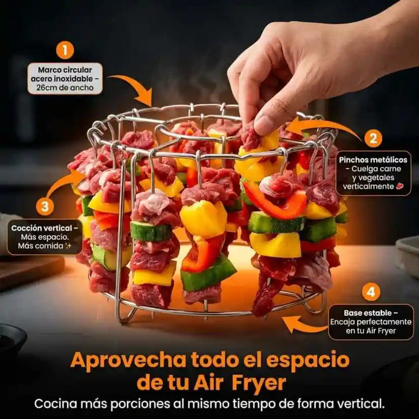 Parrilla para Air Fryer — haz pinchos, carnes y verduras a la parrilla sin carbón ni humo desde casa