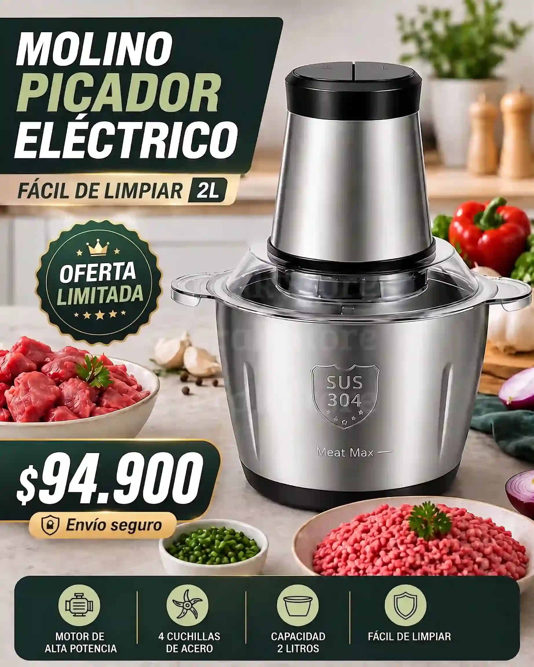 🔪 Molino Picador Eléctrico 2 Litros 🔥